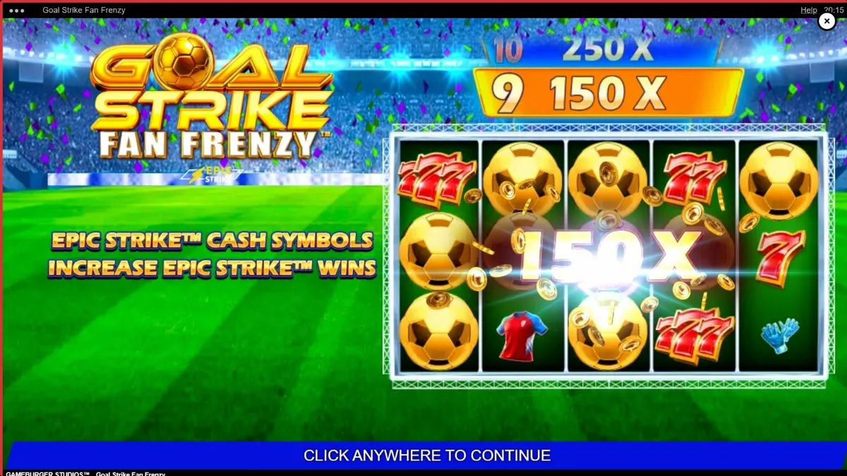 Tampilan visual slot Goal Strike Fan Frenzy dengan tema stadion sepak bola yang meriah